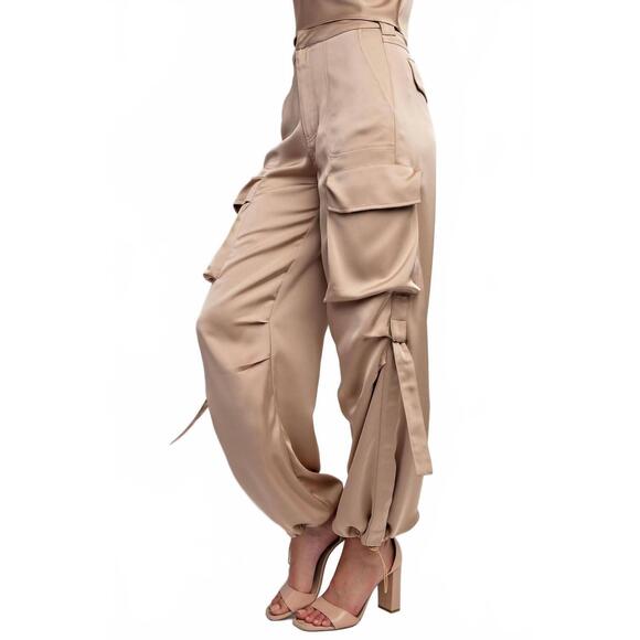 EDIT BY NINE Pants - NEW EDIT BY NINE satin cargo pants in light grey
